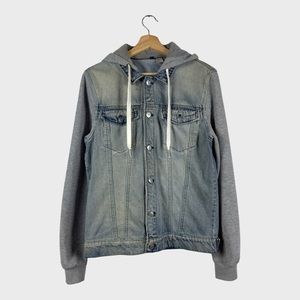 Divided Denim Blue Wash Jacket with a Gray Hoodie by H&M